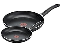 Tefal Taste Twin Frying Pan Set, 20cm & 28cm Non-Stick Aluminium Pans, Thermo-Spot Heat Indicator, Lightweight, All Hobs Except Induction, Black - B189S244