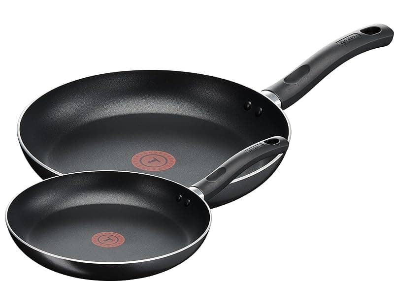 Tefal Taste Twin Frying Pan Set, 20cm & 28cm Non-Stick Aluminium Pans, Thermo-Spot Heat Indicator, Lightweight, All Hobs Except Induction, Black - B189S244 - Cookware