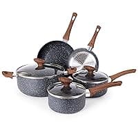 Non Stick Pots and Pans Set – Induction Hob Pot Set – 8pcs Kitchen Cookware with Lids – Cooking Marble Saucepan Pots and Frying Pans – by Nuovva