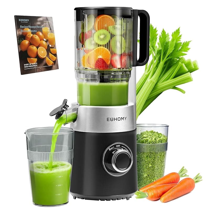 EUHOMY Cold Press Juicer Machines, 135mm&1.8L Chute for whole Fruits and Vegetables, Self Feeding Slow Masticating Juicer with Auto-cutting Auger, Easy Clean, Triple Filter - Juicers
