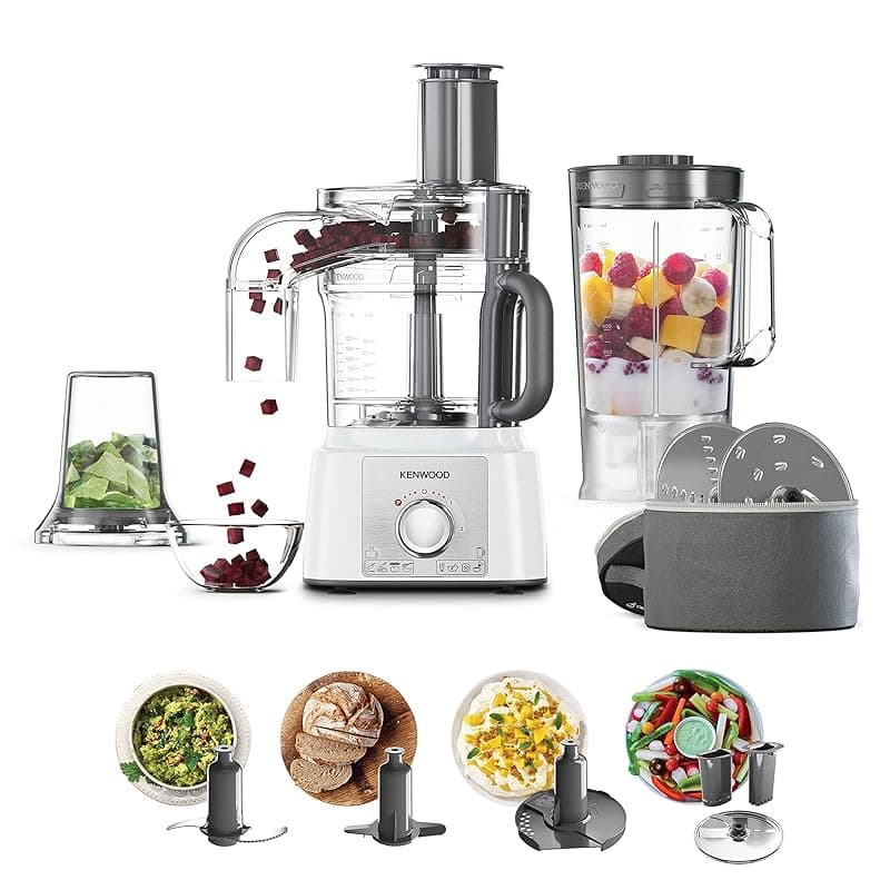 Kenwood FDP65.860WH food processor with 9 attachments. Express Serve and Dice, 1.5L Jug blender and mini chopper, White - Food Processors