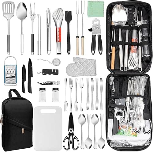 YFNVH 35 Pcs Camping Cooking Utensil Set, Stainless Steel BBQ Kit with Bag - Kitchen Tools Gadgets