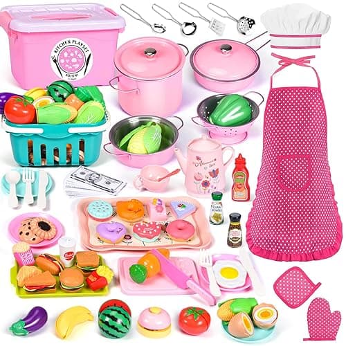 Aojieni 121PCS Play Kitchen Accessories, Kids Kitchen Playset, Pretend Play Food - Kitchen Tools Gadgets