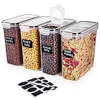 nuovva Cereal Storage Containers – 4Pcs Set Plastic Food Storage Containers, Practical Cereal Dispenser, Food Grade and BPA Free, Durable and Easy to Use, Ideal for Cornflakes, Flour Storage
