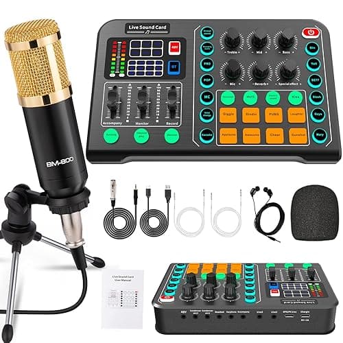 Xisono Podcast Equipment Bundle,Condenser Microphone Bundle with Tripod Stand and Audio Mixer/studio equipment/podcast microphone for Streaming Broadcast,Gaming,Recording,Singing,Tiktok,YouTube - Stand Mixers