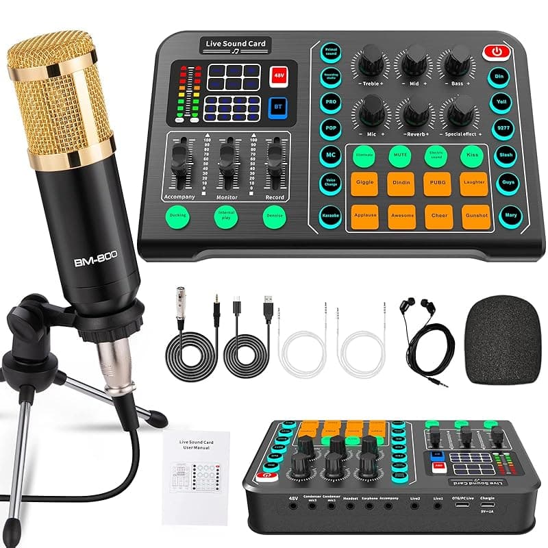 Xisono Podcast Equipment Bundle,Condenser Microphone Bundle with Tripod Stand and Audio Mixer/studio equipment/podcast microphone for Streaming Broadcast,Gaming,Recording,Singing,Tiktok,YouTube - Stand Mixers