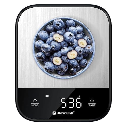 UNIWEIGH Food Scales for Kitchen 11lb,Digital Scale Grams and Ounces for Food Weight,Baking,Cooking,Meal Prep,Small Kitchen Scales with 7 Weighing Units/LED Display/Tare Function,Stainless Steel,Black - Kitchen Scales
