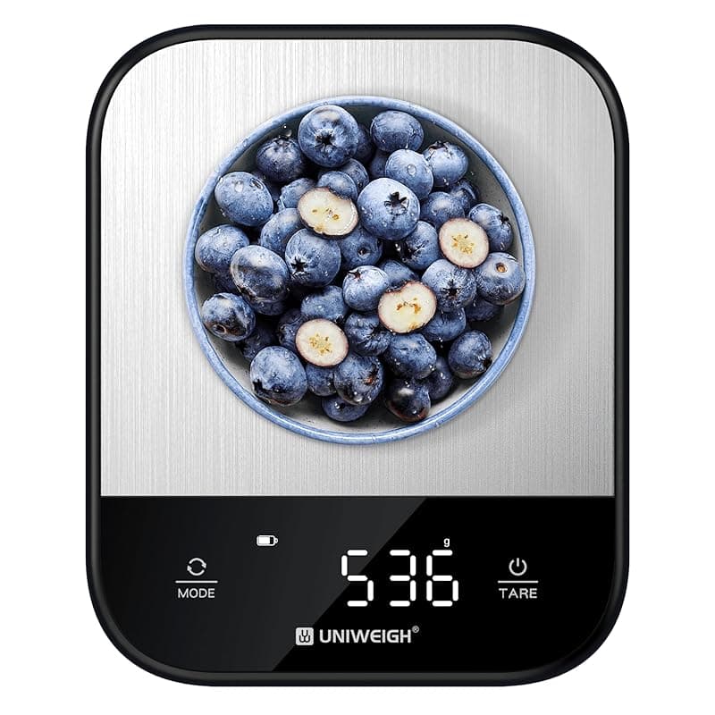 UNIWEIGH Food Scales for Kitchen 11lb,Digital Scale Grams and Ounces for Food Weight,Baking,Cooking,Meal Prep,Small Kitchen Scales with 7 Weighing Units/LED Display/Tare Function,Stainless Steel,Black - Kitchen Scales