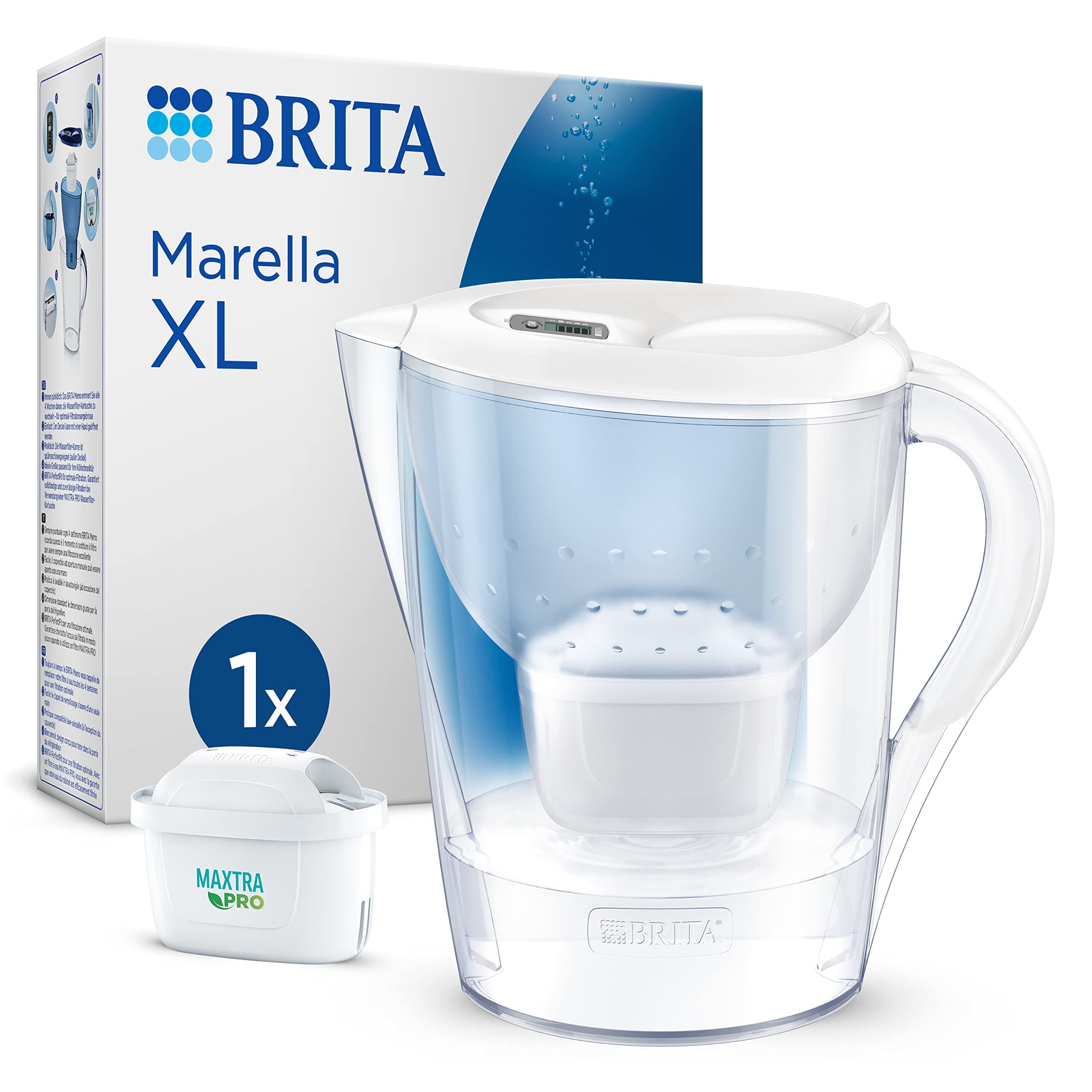 BRITA Marella XL Water Filter Jug White (3.5L) incl. 1x MAXTRA PRO Pure Performance cartridge - large-volume jug with digital LTI and Flip-Lid - now in sustainable Smart Box packaging - Water Filters