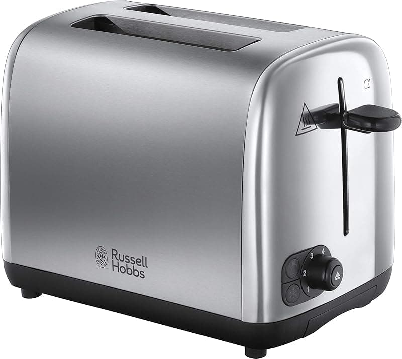 Russell Hobbs 2 Slice Toaster with Perfect Toast Technology for improved evenness (Wide slots, Lift & look feature, 6 Browning levels, Frozen & Cancel function, 850W, Brushed & Stainless Steel) 24080 - Toasters