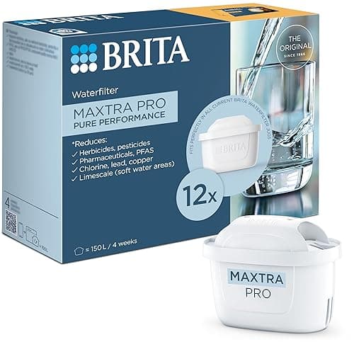 BRITA MAXTRA PRO Pure Performance Water Filter Cartridge - 12 Pack - Original BRITA Refill reducing impurities, Chlorine, PFAS, pesticides and limescale for tap Water with Better Taste - Water Filters