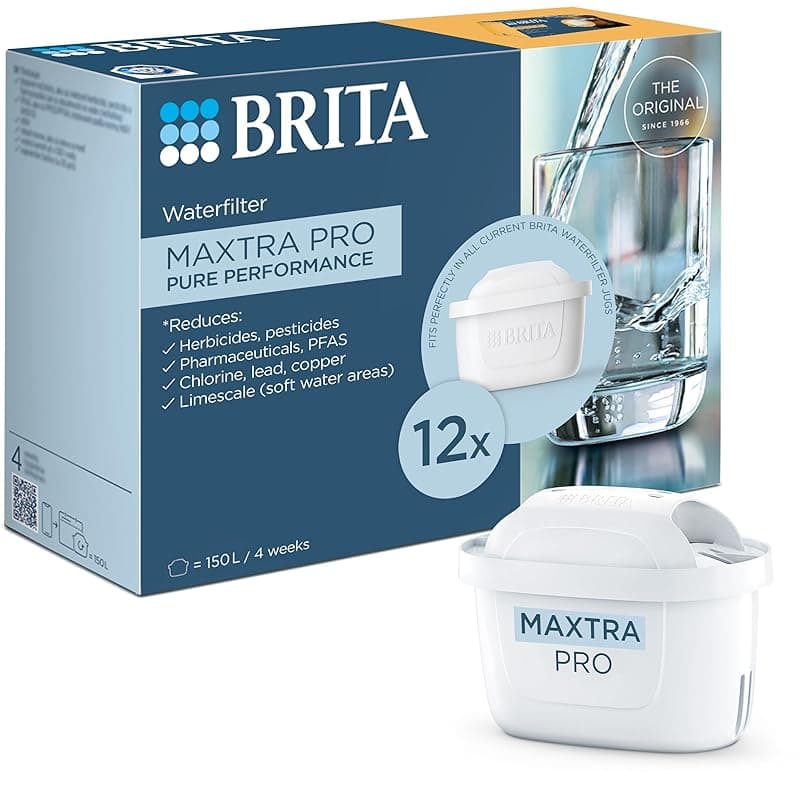 BRITA MAXTRA PRO Pure Performance Water Filter Cartridge - 12 Pack - Original BRITA Refill reducing impurities, Chlorine, PFAS, pesticides and limescale for tap Water with Better Taste - Water Filters