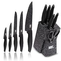 Bladez Professional Kitchen Block Knife Set, 6 pcs Black Kitchen Knives, Stainless Steel Granite Non Stick Blades, Chefs, Filleting, Bread, Paring and Utility Knives — Kitchen Knives deal