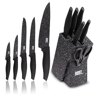 Bladez Professional Kitchen Block Knife Set, 6 pcs Black Kitchen Knives, Stainless Steel Granite Non Stick Blades, Chefs, Filleting, Bread, Paring and Utility Knives — Kitchen Knives deal