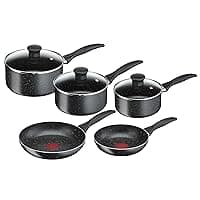 Tefal Origins Stone 5 Piece, Non-Stick, Pots & Pan Set, All Hobs Compatible Except Induction, (16/18/20CM Saucepans with Glass lids, 20/24CM Frying Pans)