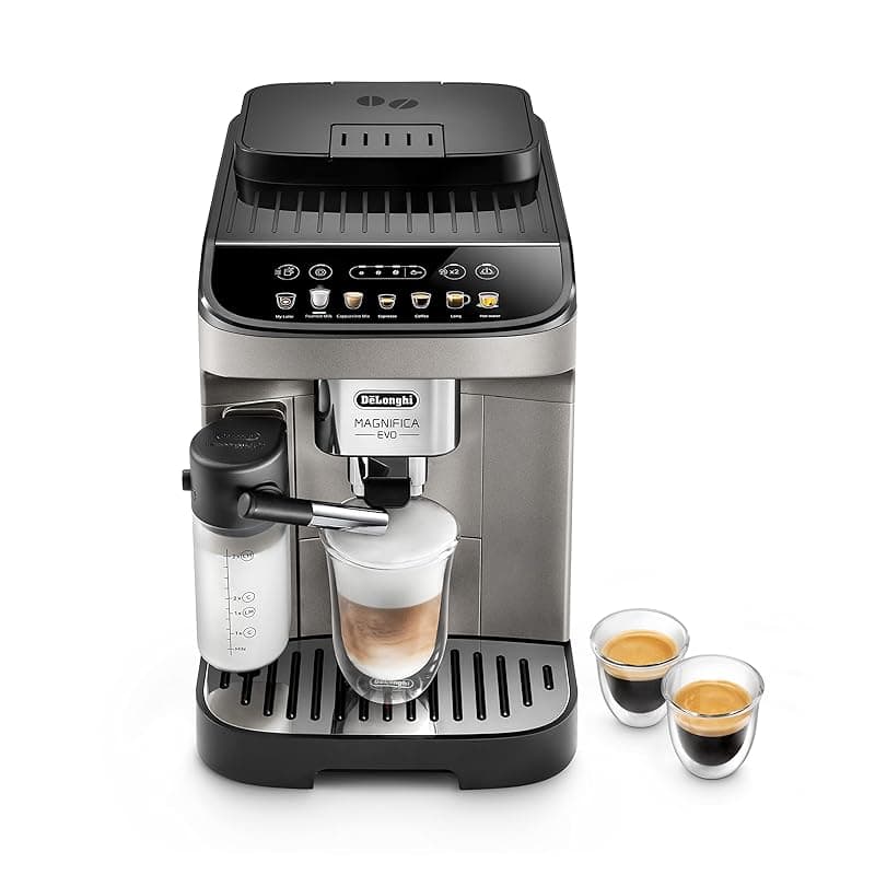 De'Longhi Magnifica Evo ECAM290.83.TB, Fully Automatic Coffee Machine with Milk Frother, Compact Size Bean to Cup Machine, LatteCrema Hot System, 7 Recipes, Soft Touch Colored Display, Black - Coffee Machines