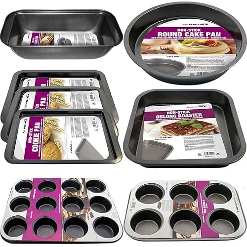 BARGAINS-GALORE Set of 8 Non Stick Baking Tray Pan Set - Muffin Oven Roasting Bakeware Roast New | Muffin Tray, Oven Tray, Cake Pan, Loaf Pan | Non Stick Coating for Easy Cooking and Clean Up - Bakeware