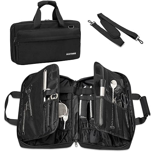 OUUTMEE Chef Knife Bag, 17-Slot Knife Storage Case with Multiple Pockets| Heavy-Duty Knife Carrying Case| Lightweight Knife Carrier Travel Bag for Chefs, Caterers & Culinary Enthusiasts (Small, Black)