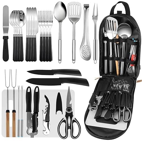 Strixorn Camping Cooking Utensils Set, 27Pcs Camping Kitchen Utensils Organizer Travel Set, Kitchens Portable Cooking, Spoon, clip, fruit knife - Kitchen Knives