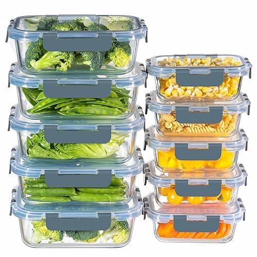 MFY Glass Containers with Lids, Reusable Meal Prep Containers, Airtight Glass Food Storage Containers with Lids, BPA-free, Microwave, Oven, Freezer and Dishwasher Safe, 10 Pcs 1040 & 400ml - Gray