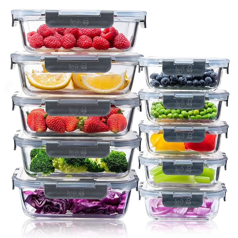 Igluu Meal Prep Glass Containers with Lids (10 Pack) – Airtight & BPA-Free – Oven, Microwave, Freezer & Dishwasher Safe – 370ml & 1050ml – Durable Borosilicate Glass - Microwaves