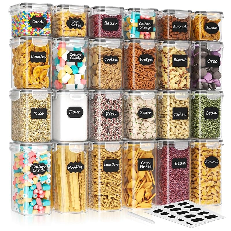 SavvyStor 24 PCS Food Storage Containers, Kitchen Storage, 33.6L BPA Free Pantry Organizers and Storage Plastic Leak-Proof Canisters for Cereal Dry Food, Flour and Sugar Includes 24 Labels & 1 Marker - Kitchen Storage