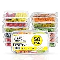 Zuvo Plastic Food Containers 650 ml - Pack of 50 Reusable Food Containers - Perfect Clear Plastic Food Storage Containers - Microwave and Freezer Safe, Recyclable