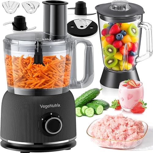 VegeNutrix 1500W Food Processor and Blender Combo, 2.5L Food Chopper for Meat, Vegetable and Dough, 2L Glass Jar Blender with 2 Speeds and Pulse for Smoothie, Nutrient Extractions, and More - Food Processors