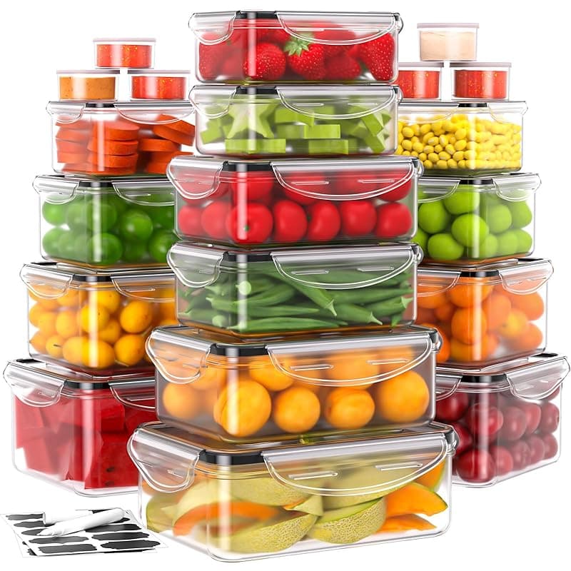 JSCORES 40 PCS Food Storage Containers with Lids(20 Tubs & 20 Lids) Airtight Plastic Meal Prep Containers with Labels & Pen Leakproof Food Containers Set Reuasable-BPA Free - Food Storage