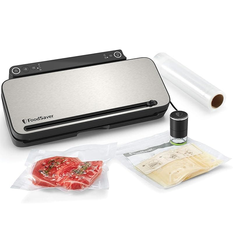 FoodSaver Multi-Use Food Preservation System | Food Vacuum Sealer Machine | with Handheld Sealer, 1 Roll, 4 Vacuum Sealer Bags & 4 Zipper Bags | Silver with Black Accents [VS3190] - Vacuum Sealers
