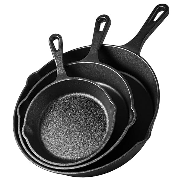 VonShef Cast Iron Skillet Pan Set, 3pc Pre-Seasoned Non-Stick Heavy Duty Frying Pan Set, Oven Safe Grill Pans Suitable for All Hob Types, 6", 8", 10" — Cookware deal