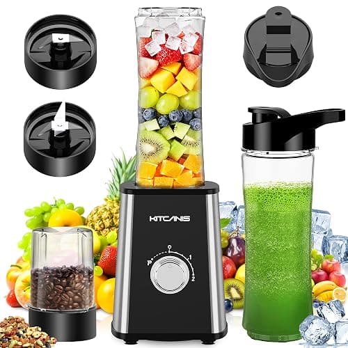 Kitcanis Mixer Smoothie Maker 800W, 3 in 1 Multifunctional Smoothie Blender with 3 Adjustable Speeds, 600ML Portable Bottle and 300ML Grinding Cup for Ice, Fruit, Vegetable, nut, BPA-Free - Blenders