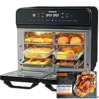 HYSapientia® 22L Dual Zone Air Fryer Oven With Rotisserie,Large Double Air fryers Mini Ovens Digital 2400W 10 in 1 Airfryer Countertop Convection Oven electric and grill,Stainless Steel,13 Accessories
