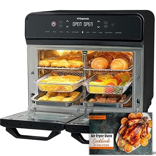 HYSapientia® 22L Dual Zone Air Fryer Oven With Rotisserie,Large Double Air fryers Mini Ovens Digital 2400W 10 in 1 Airfryer Countertop Convection Oven electric and grill,Stainless Steel,13 Accessories