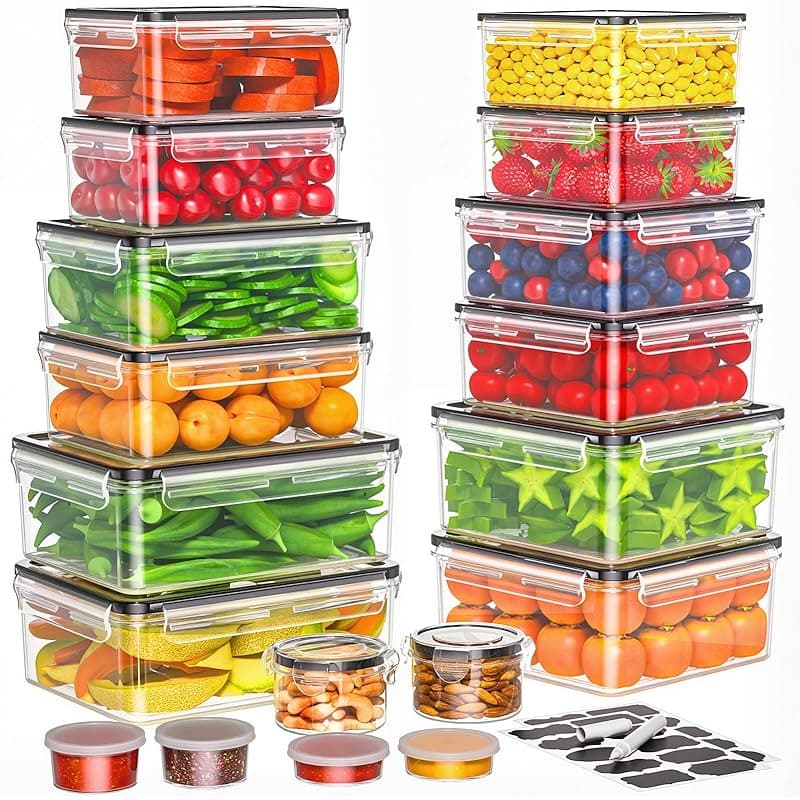 JSCORES 36 PCS Food Storage Containers With Lids (18 Tubs + 18 Lids),Airtight Plastic Meal Prep Containers with Labels & Pen Leakproof Food Containers Set Reuasable-BPA Free - Food Storage