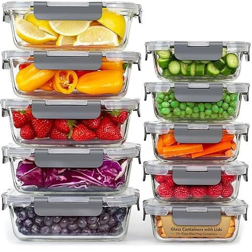 GOOD FOR YOU Glass Container Food Storage - [10 Pack] Meal Prep Containers with Lids - Leak Proof food storage containers (10 Lids & 10 Lunch Containers) BPA Free glass food storage containers - Food Storage