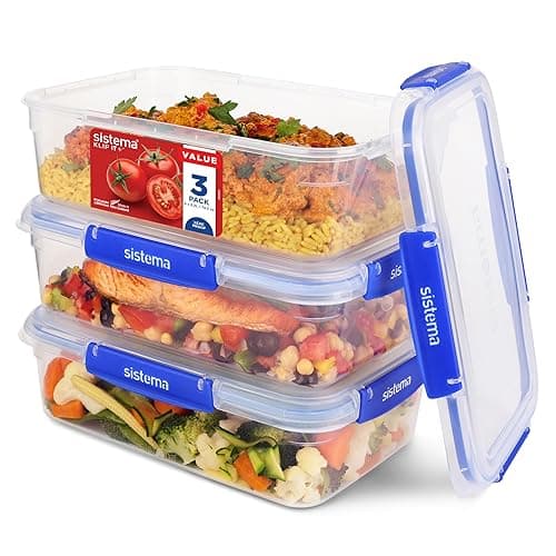 Sistema KLIP IT PLUS Leakproof Food Storage Containers | 2.2 L | AirtightStackable & Nestable Meal Prep Containers with Lids | School Lunch Boxes | 3 Count - Food Storage