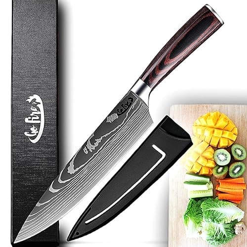 GoFire 8 Inch Premium Chef Knife Ultra Sharp High Carbon Stainless Steel Kitchen Knife Slicing Dicing Carving Knife Ergonomic Pakkawood Handle Multipurpose for Home and Culinary Use with Gift Box