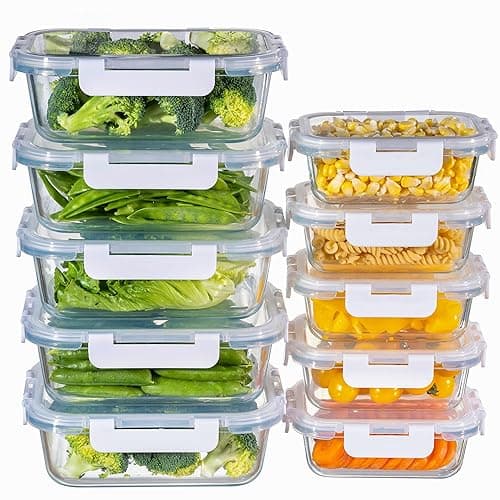 MFY Glass Containers with Lids, Reusable Meal Prep Containers, Airtight Glass Food Storage Containers with Lids, BPA-free, Microwave, Oven, Freezer and Dishwasher Safe, 10 Pcs 1040 & 400ml - White