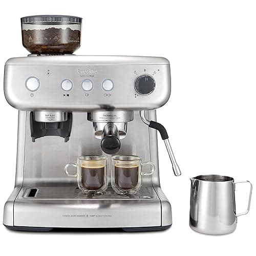 Breville Barista Max Espresso Machine | Latte & Cappuccino Coffee Maker with Integrated Bean Grinder & Steam Wand | 2.8 L Water Tank | 15 Bar Italian Pump | Stainless Steel - Coffee Machines
