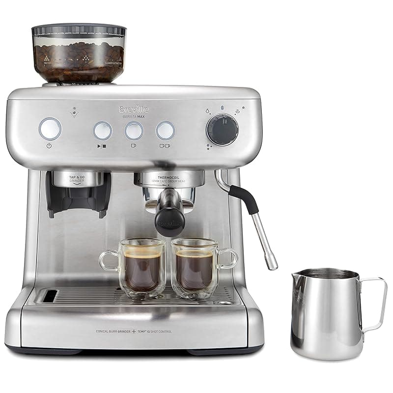 Breville Barista Max Espresso Machine | Latte & Cappuccino Coffee Maker with Integrated Bean Grinder & Steam Wand | 2.8 L Water Tank | 15 Bar Italian Pump | Stainless Steel - Coffee Machines