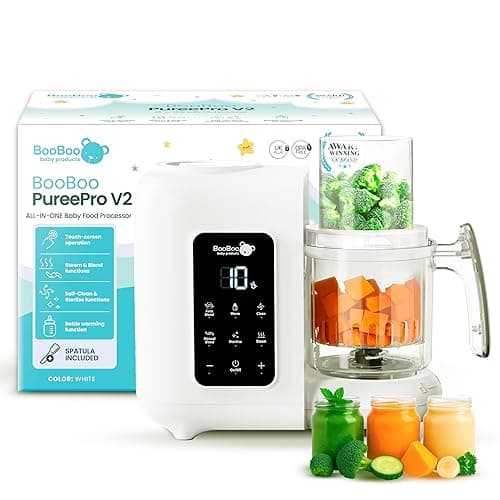 BooBoo Baby PuréePro 5 in 1 Baby Food Maker, Multifunctional Puree Blender Processor, Auto Cooking & Grinding Chopper, Includes Steamer, Bottle Warmer, Steriliser & Self Cleaning Operation - Food Processors