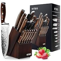 15-Piece Japanese Chef Knife Set with Sharpener, Block Wooden, HOBO Japan High Carbon Stainless Steel Boxed Kitchen Knife, Color Wooden Handle — Kitchen Knives deal
