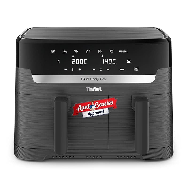 Tefal Easy Fry Dual Zone Digital Air Fryer, 2 Drawers, 8.3L, 8in1, Air Fry, Extra Crisp, Roast, Bake, Reheat, Dehydrate, 6 Portions, Non-Stick, Dishwasher Safe Baskets, Coal Grey - EY901HG0 - Air Fryers