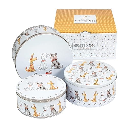 SPOTTED DOG GIFT COMPANY Cake Tin Storage Set of 3, Round Nesting Cake Tins for Storing Cakes & Biscuits, Stackable Airtight Biscuit Containers, Cute Dogs Themed Gifts, Large Medium Small - Food Storage