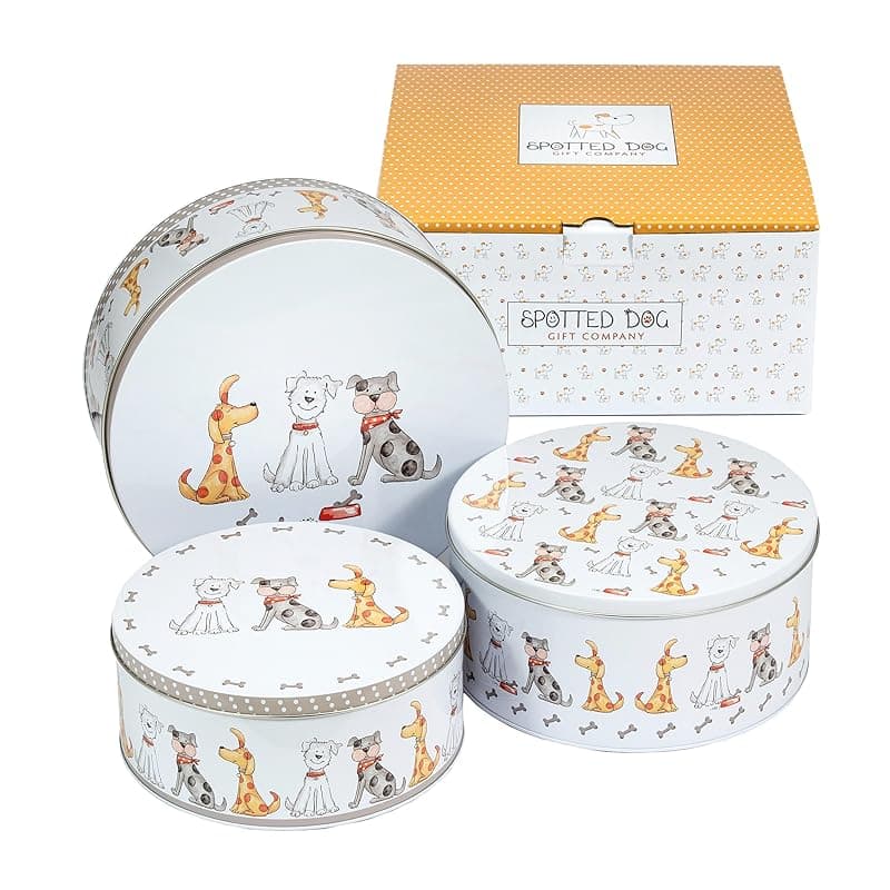 SPOTTED DOG GIFT COMPANY Cake Tin Storage Set of 3, Round Nesting Cake Tins for Storing Cakes & Biscuits, Stackable Airtight Biscuit Containers, Cute Dogs Themed Gifts, Large Medium Small - Food Storage