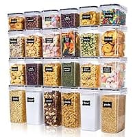 Vtopmart Set of 24 Airtight Food Storage Containers & Kitchen Storage Containers, BPA-Free Plastic Containers for Flour, Sugar and Baking Supplies, with 24 Labels (Black)