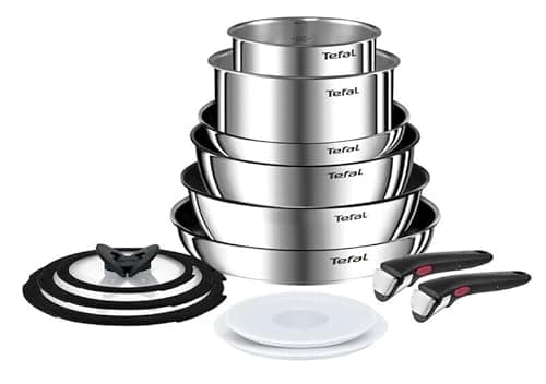 Tefal Ingenio Emotion Cookware Set 13 Pieces Pots and Pans with Removable Handles Non-Stick Coating Induction Cookware Set Silver/Black - Cookware
