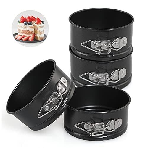 LEADSTAR Cake Tins for Baking, 4 Inch Mini Springform Cake Tin Set Small Cheesecake Tins Moulds Pan Round with Removable Bottom Non-Stick Coating for Pie Cheesecake Pizzas Quiches (Rotundity) - Cookware
