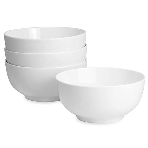 Maison & White Set of 4 Large 600ml Porcelain Cereal & Soup Bowls|White - Microwaves
